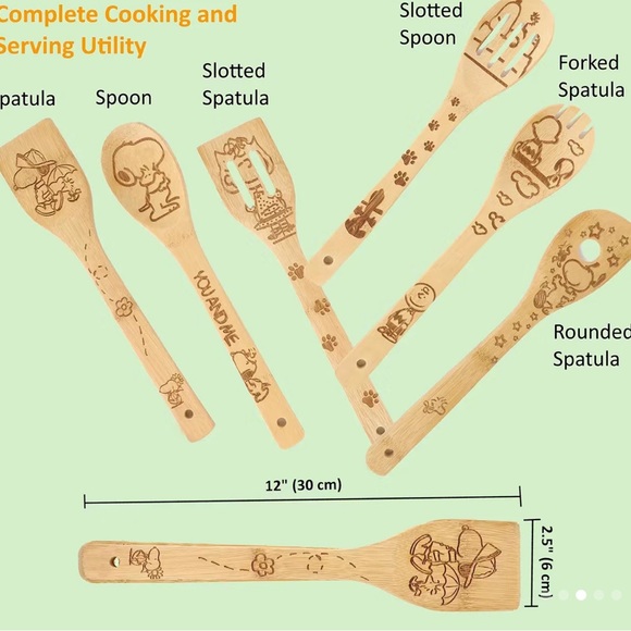 6pcs/set, Cartoon Dog Bamboo Kitchen Utensils Set - Picture 2 of 2